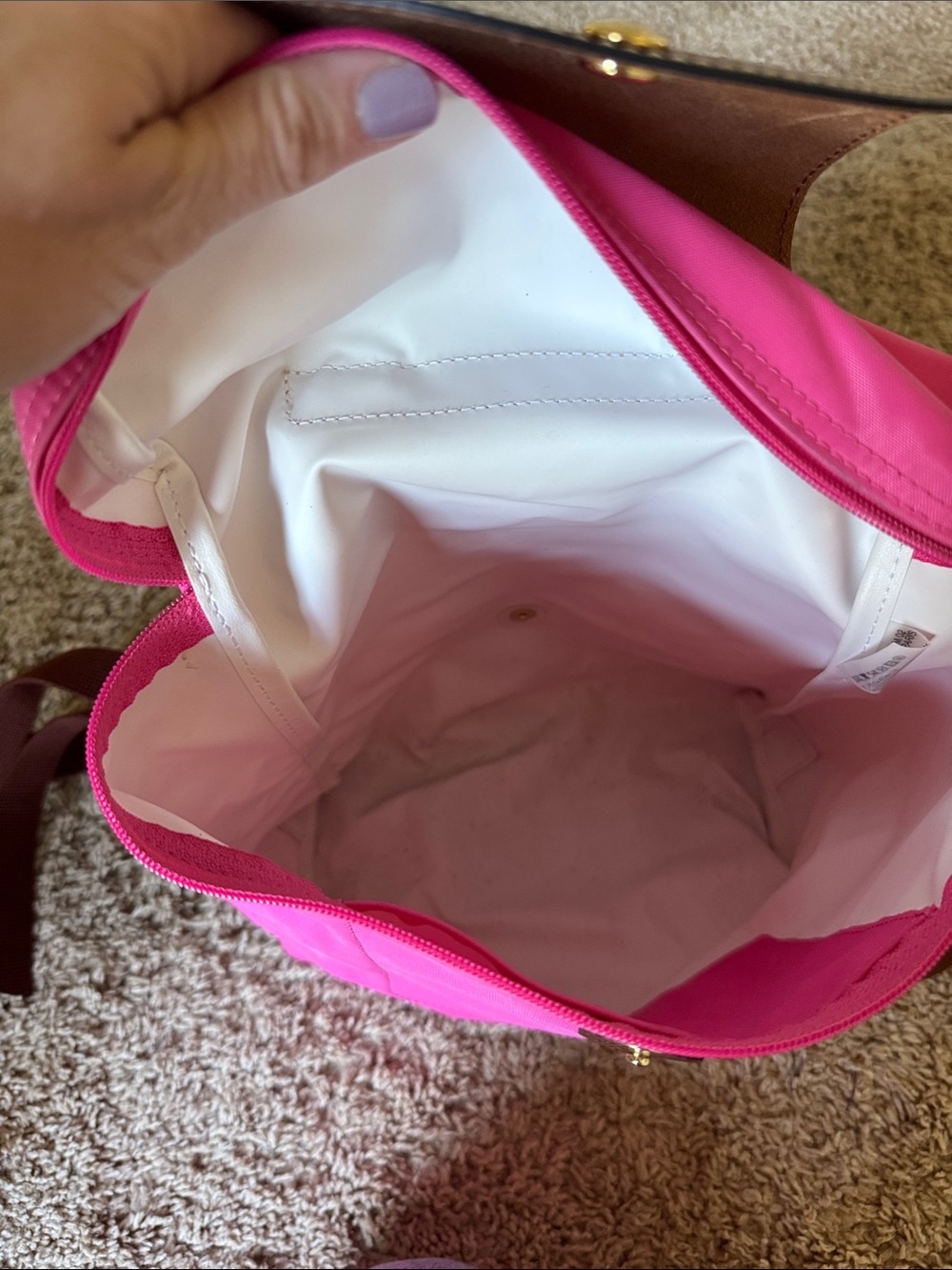 Longchamp Pink Nylon Backpack with Brown Trim - Picture 3 of 4